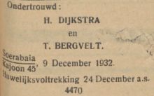 1932 Ondertrouw Geertruida Francina Bergvelt en Hermanus Dijkstra  